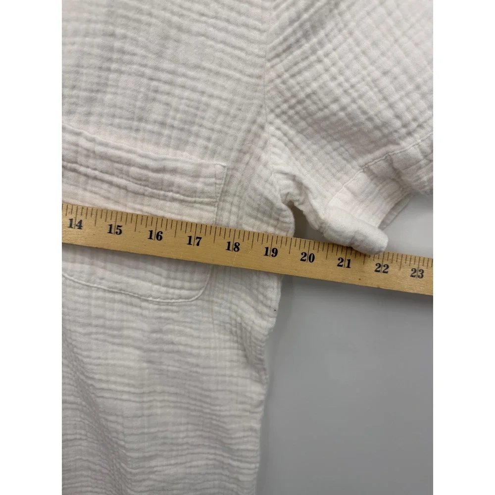 J.Crew BI431 Double Gauze V-Neck Top Womens S Off White Short Sleeve Pocket